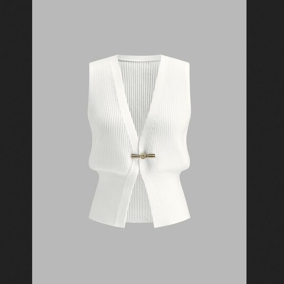 Commense Small White Metal Buckle Front Sweater Vest NEW NWT - Picture 1 of 1